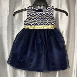 Blueberi boulevard Girls 4T Navy Gold White Sleeveless Textured Lacy Party Dress